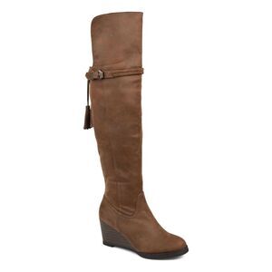 JOURNEE COLLECTION Womens Brown Tassel Jezebel Almond Wedge Riding Boot 6 XWC